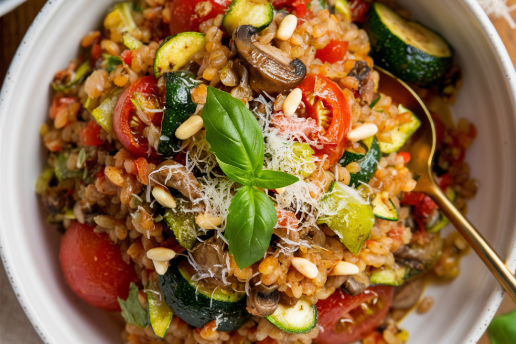 Farro with Blistered Tomatoes and Pesto